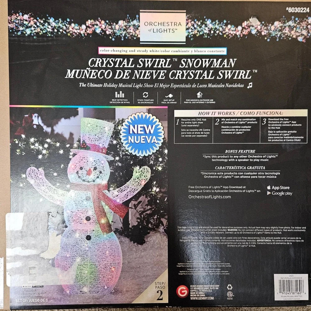 Orchestra of Lights Crystal Swirl Snowman 48 Inch LED Color Change Holiday Decor